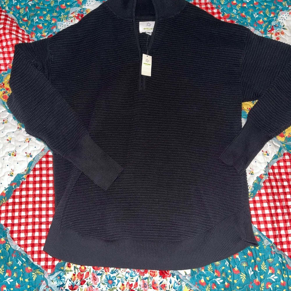 Aerie Women's black Ribbed Half-Zip Hoodie